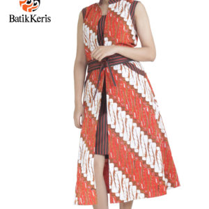dress cap batik keris motif parang gandosuli kombinasi lurik