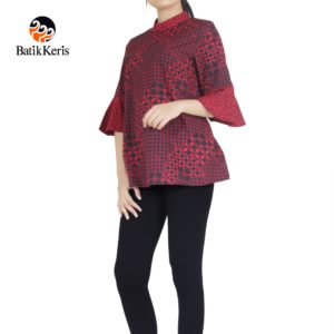 blouse lengan 3/4 batik keris motif kawung wiwarno kombinasi ron jinawi