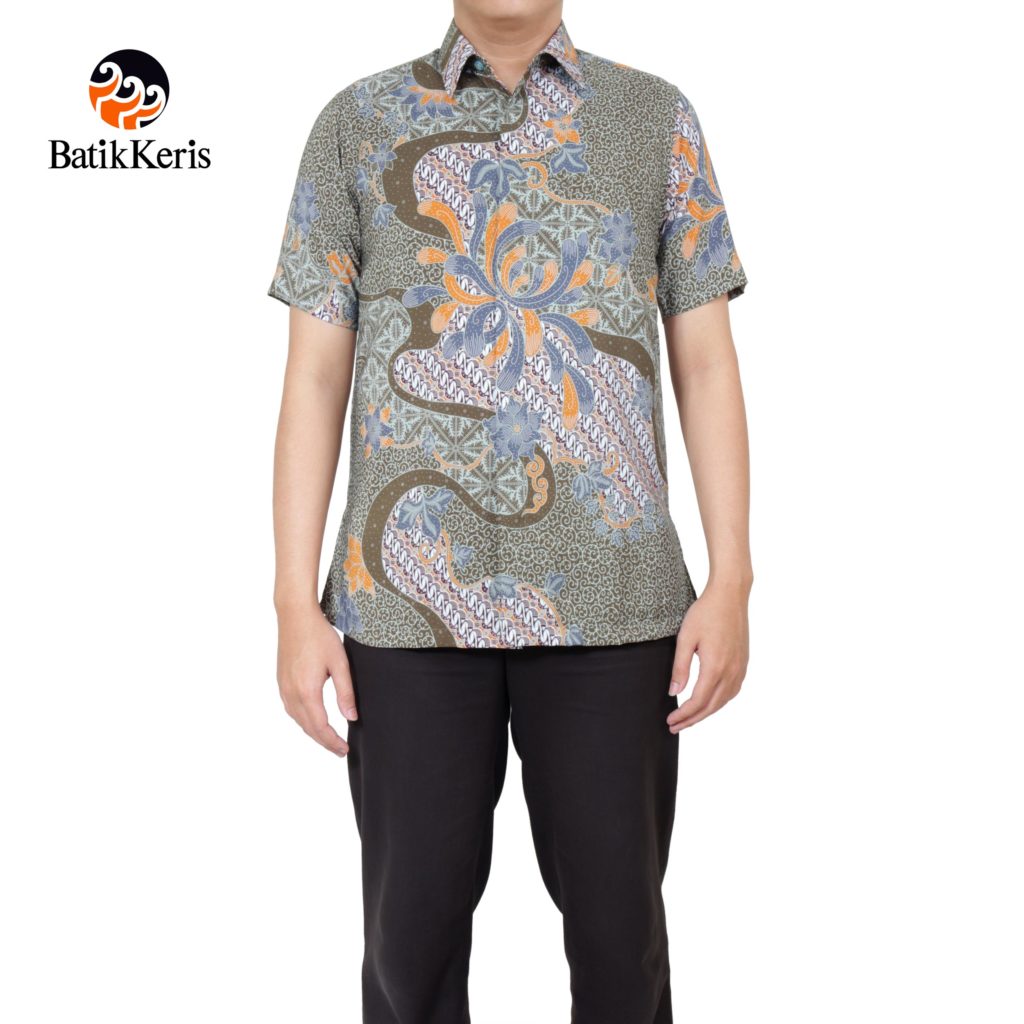 KEMEJA BATIK  FORMAL LENGAN PENDEK MOTIF TERATAI SENJA 