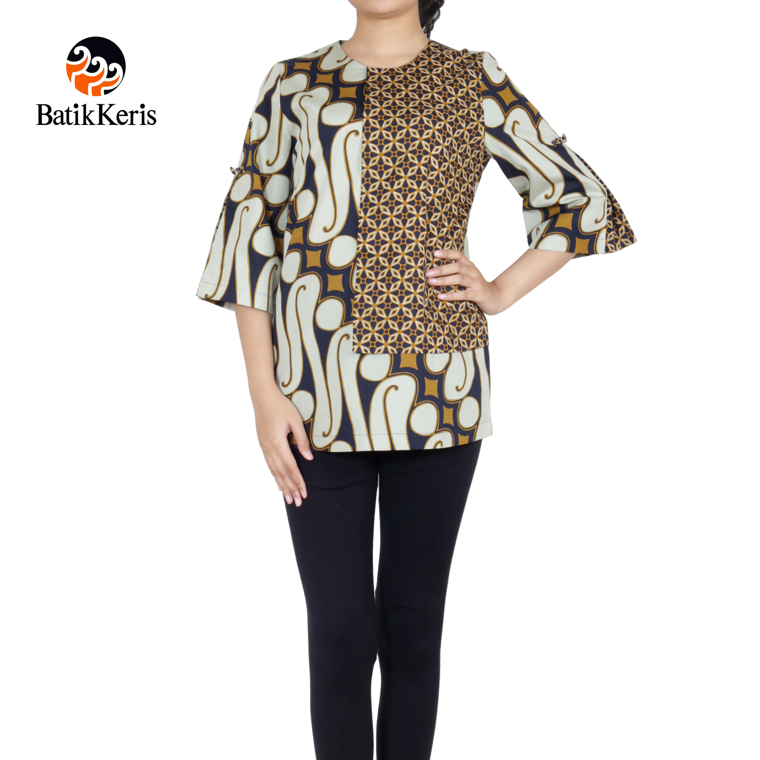 blouse lengan 3/4 batik keris motif parang barong komb kawung mustika