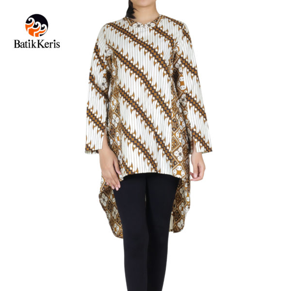 Blouse Batik Lengan Panjang Motif Parang Kusumo Kombinasi Kawung Pangesti Batik Keris Online