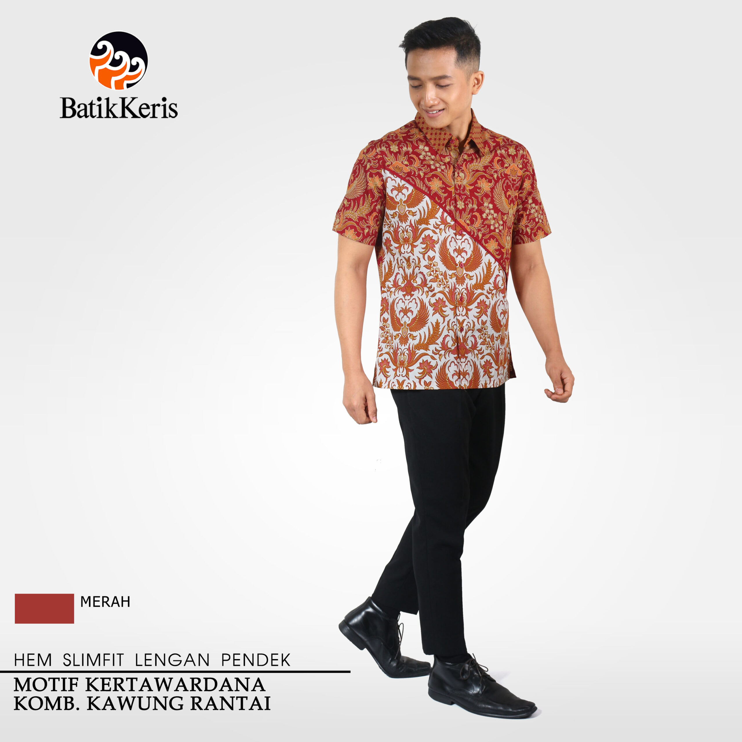 Hem Slimfit Batik Lengan Pendek Motif Kertawardana Kombinasi Kawung Rantai Batik Keris Online 