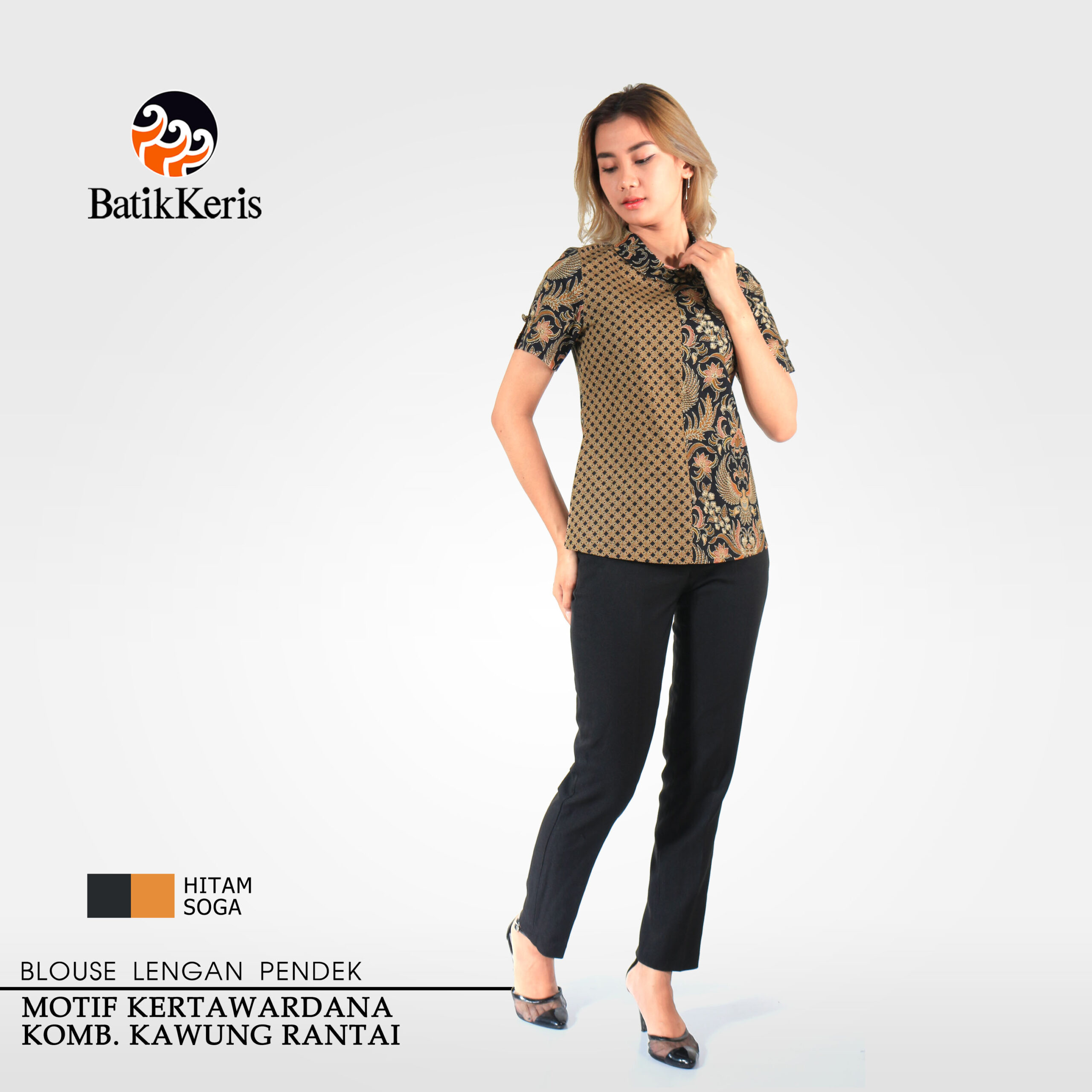 Blouse Batik Lengan Pendek Motif Kertawardana Kombinasi Kawung Rantai Batik Keris Online 