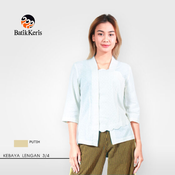 Kebaya Lengan 3/4 Engkol Depan Doby Putih