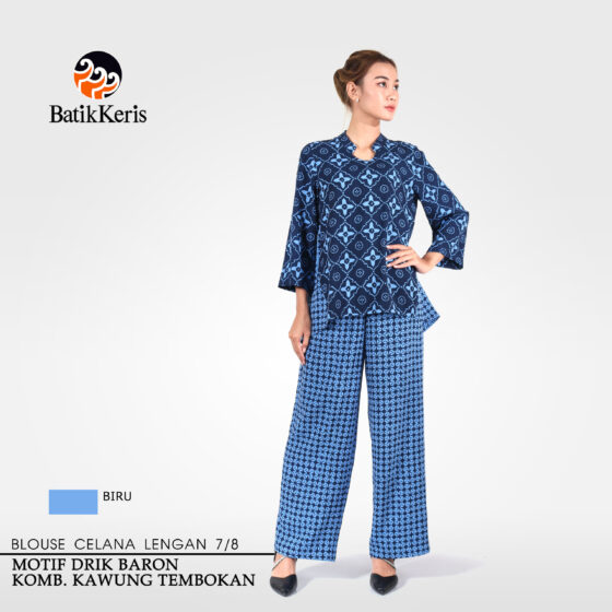 Blouse Celana Panjang Batik Lengan 7/8 Motif Drik Baron Kombinasi Kawung Tembokan