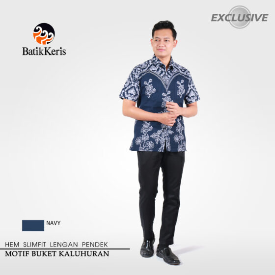 Kemeja Slimfit Batik Lengan Pendek Motif Buket Kaluhuran