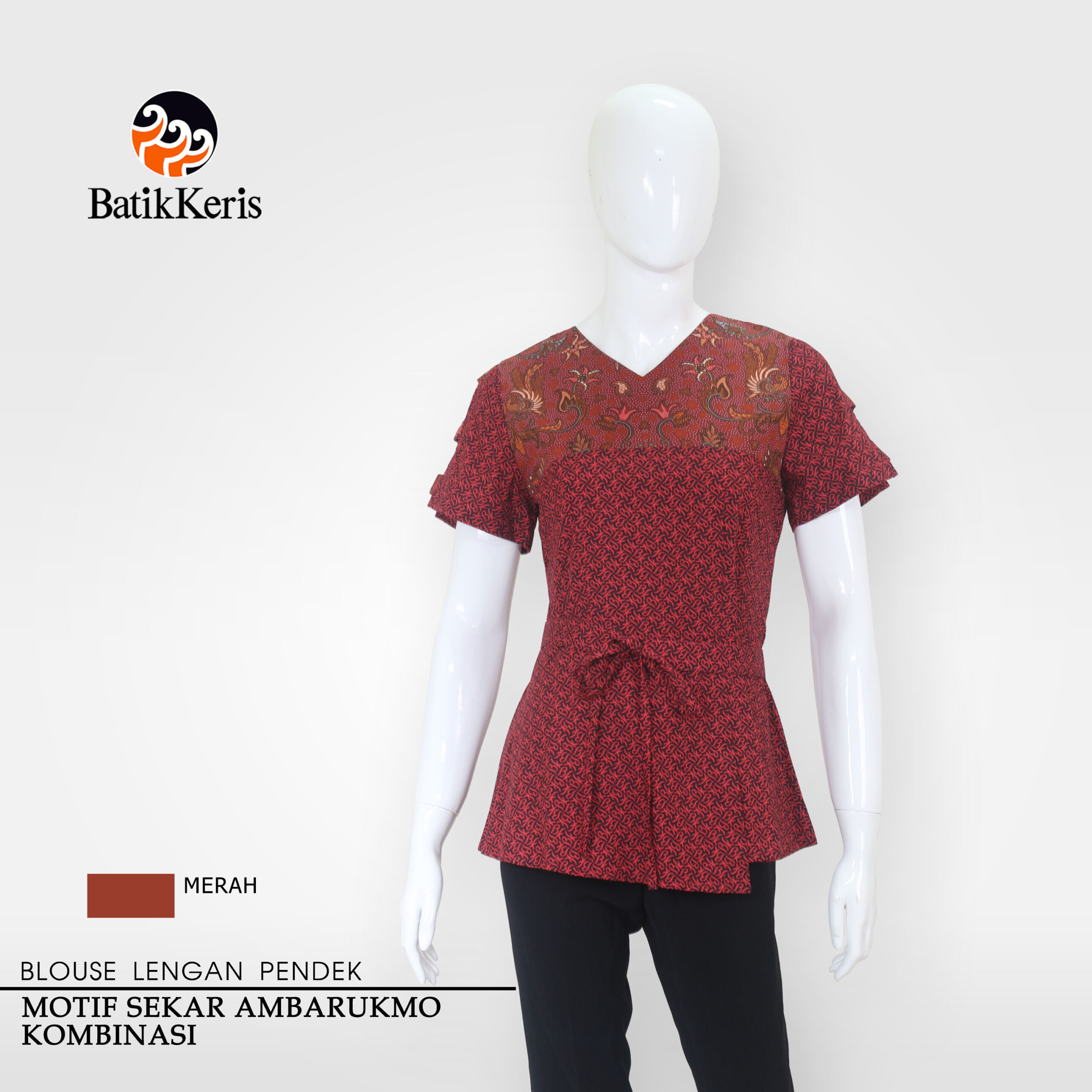 Blouse Batik Lengan Pendek Motif Sekar Ambarukmo Kombinasi Batik Keris Online 