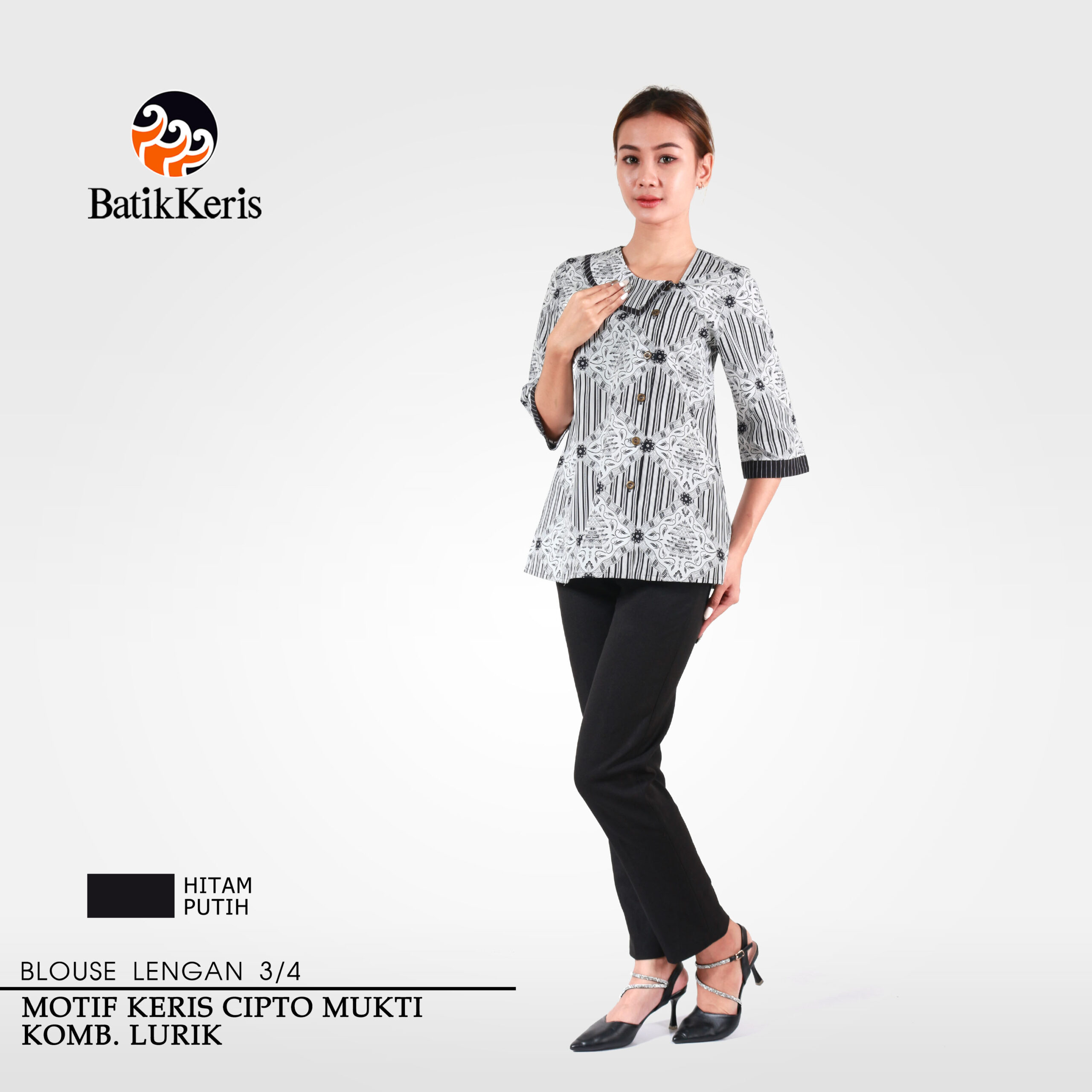 Blouse Batik Lengan Motif Keris Cipto Mukti Kombinasi Lurik Batik