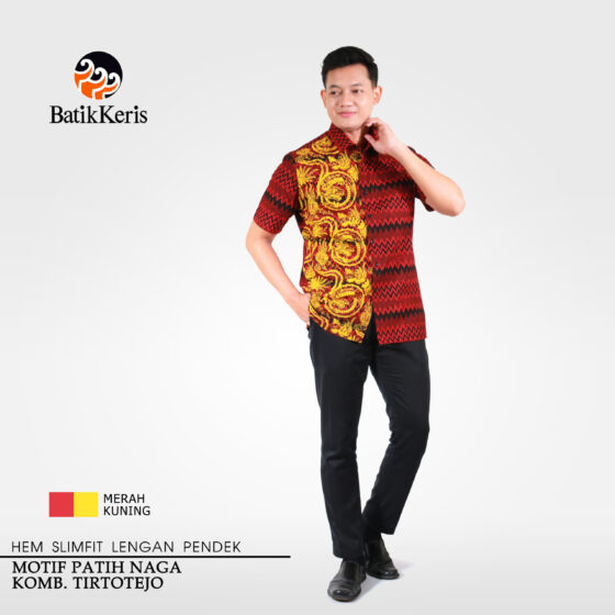 Kemeja Slimfit Batik Lengan Pendek Motif Patih Naga Kombinasi Tirtotejo