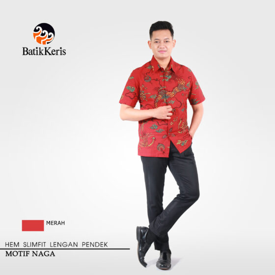 Kemeja Slimfit Batik Lengan Pendek Motif Naga