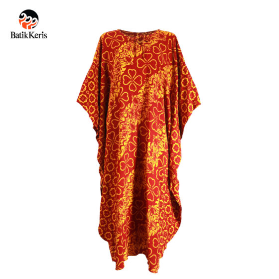 Long Kaftan Batik Leher Tali Bulat Motif Sekar Bledak Kawung