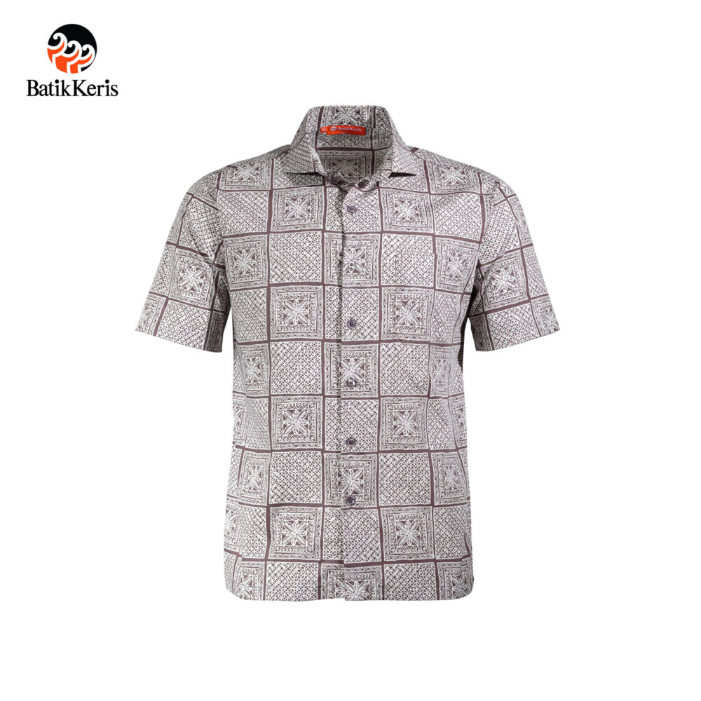 Kemeja Slimfit Batik Lengan Pendek Motif Keris Kawung Puspo