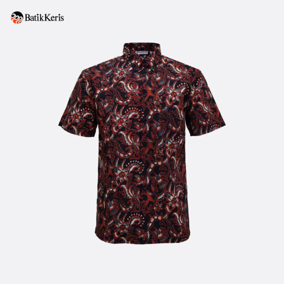 Kemeja Relaxed Fit Batik Lengan Pendek Motif Burung Manyar