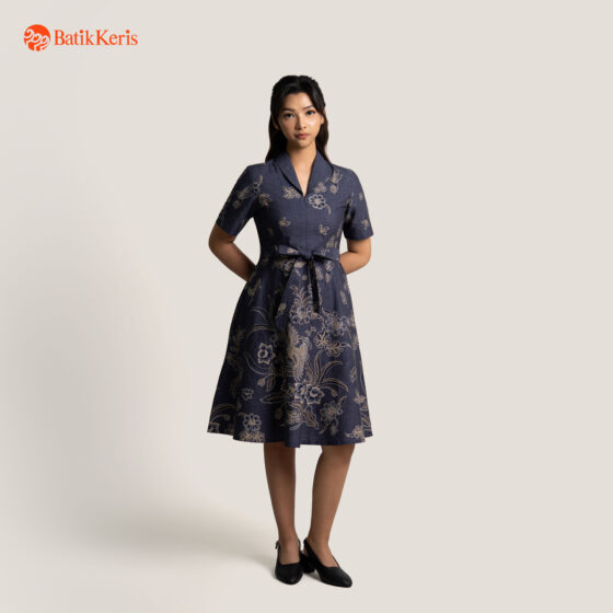 Dress Batik Lengan Pendek Motif Keris Buketan Latar Ukel