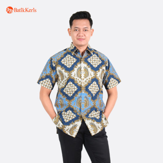 Kemeja Relaxed Fit Batik Lengan Pendek Motif Kawung Mukti Guno