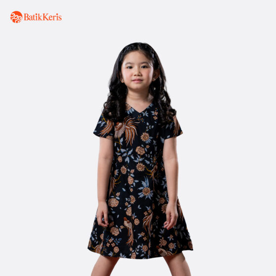 Dress Anak Batik Lengan Pendek Motif Keris Dancing Bird