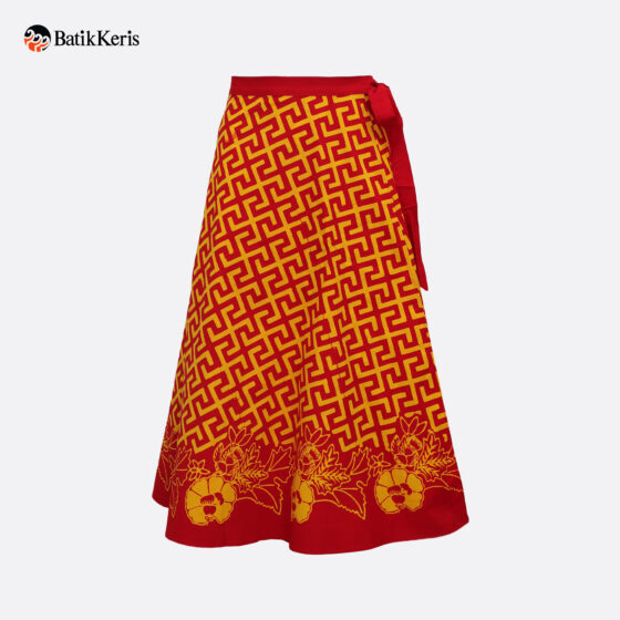Wrap Skirt Midi Batik Motif Swastika Kombinasi Kembang Ceplokan