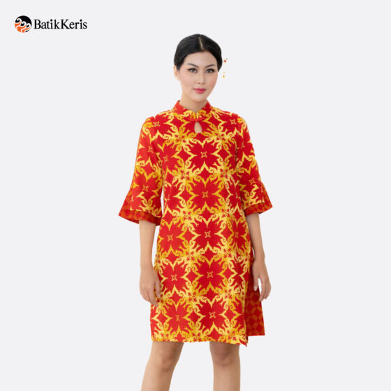 Dress Batik Lengan 3/4 Motif Ceplok Klewer Kombinasi Namruji