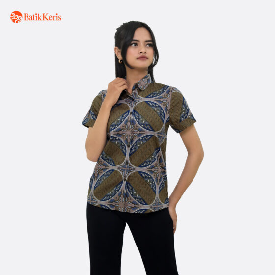 Blouse Batik Lengan Pendek Motif Keris Ceplok Bujangga
