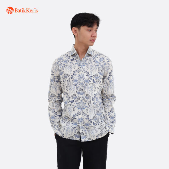 Kemeja Slimfit Batik Lengan Panjang Motif Keris Rimbun Hamparan Bunga