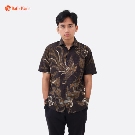 Kemeja Slimfit Batik Lengan Pendek Motif Keris Peksi Ukel Sewu