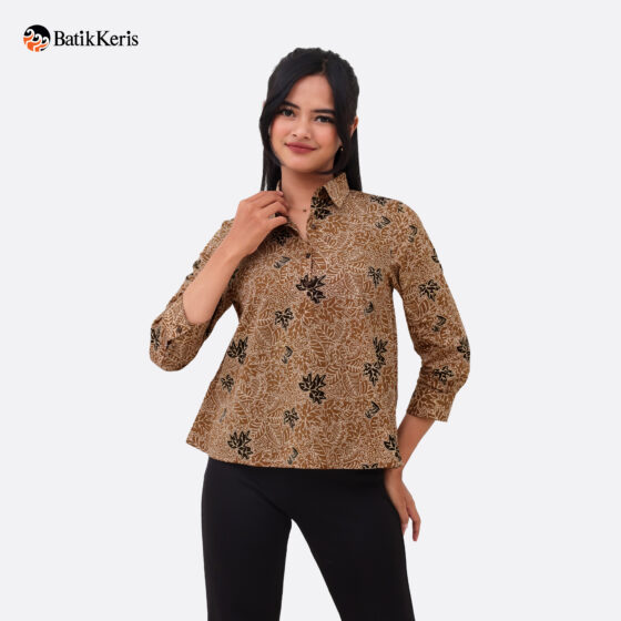 Blouse Batik Lengan 7/8 Motif Serak Daun